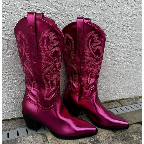 Billini Danilo Metallic Pink Western Cowboy Boots Womens Size 10 NWOB FUSCHIA - Picture 1 of 8